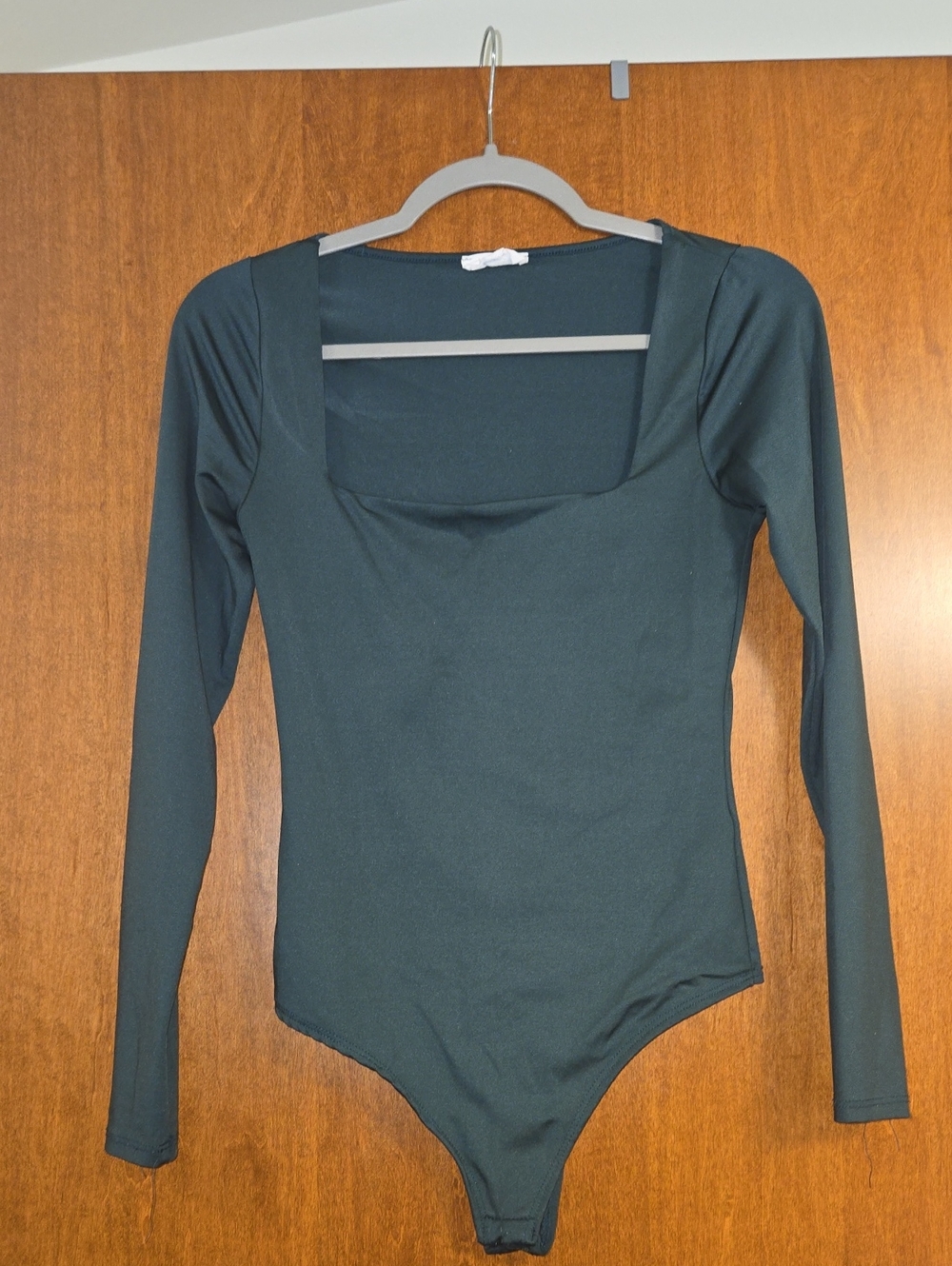 Long Sleeve Square Neck Bodysuit - Dark Green Size Small